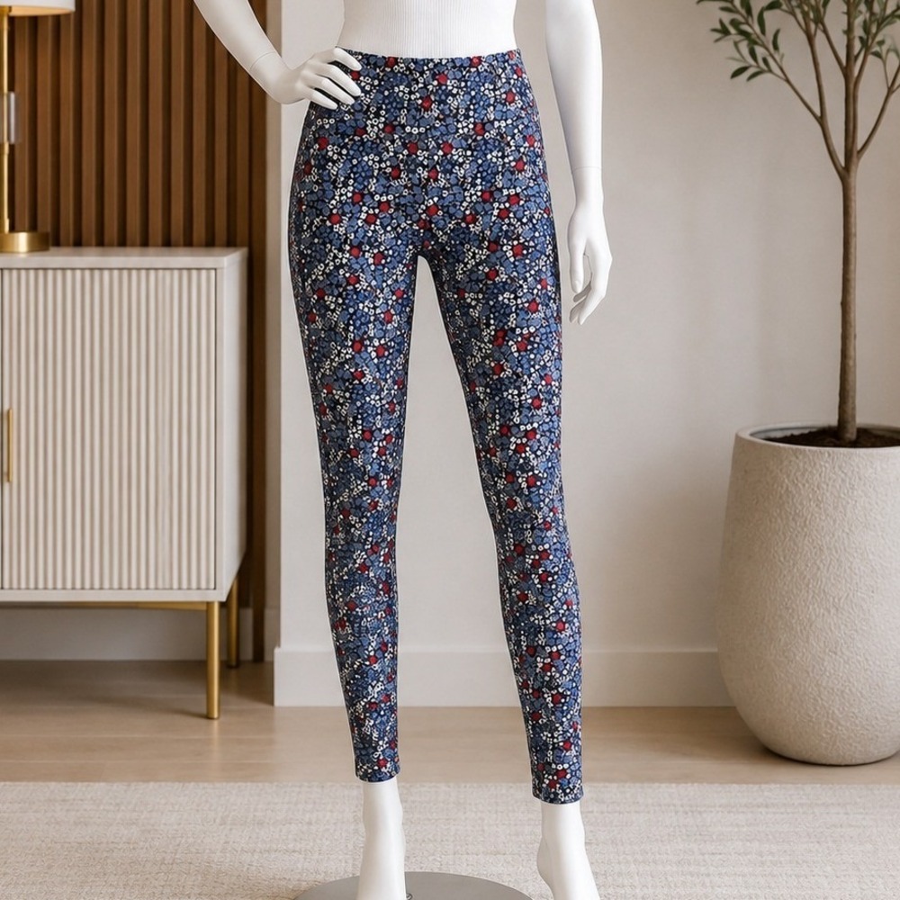 Summersalt Women Leggings Navy Blue Floral Print High Waisted 2